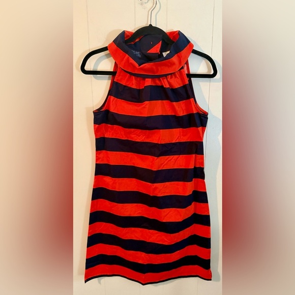 STS Sail to Sable Striped Button Back Navy & Orange Dress, Size XS - Picture 1 of 8